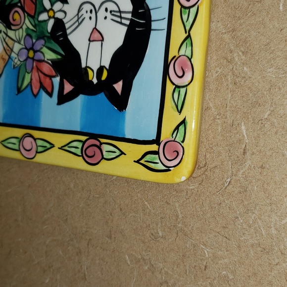 Catzilla Candace Reiter Designs Ceramic Decorative Trivet 2000 Cat Flowers - Picture 4 of 5